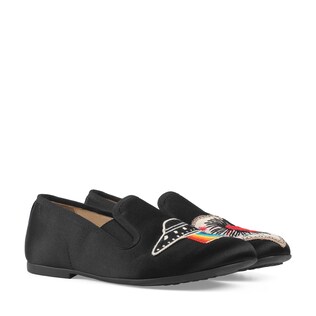 Children's satin loafer with appliqués