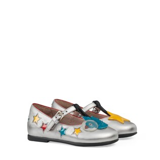 Toddler metallic leather ballet flat with stars