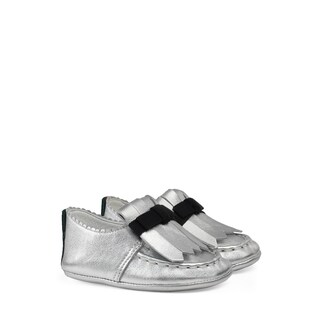Baby metallic leather fringe loafer