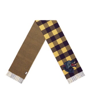 Check wool cashmere scarf with wolf