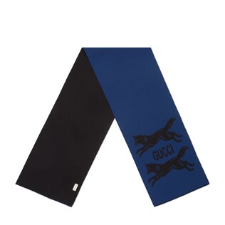Wool scarf with wolf jacquard