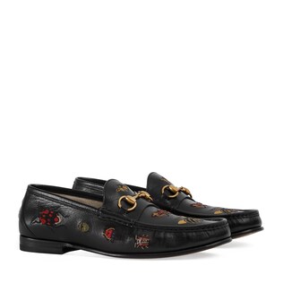Embroidered leather Horsebit loafer