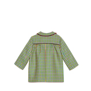 Baby check wool coat with embroidery