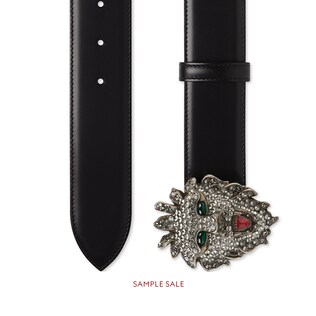 Leather belt with lion head buckle