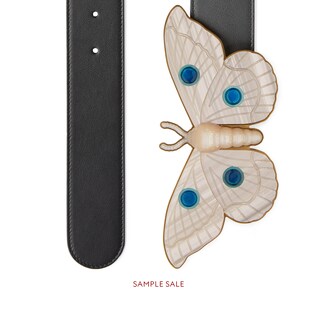 Leather belt with moth buckle