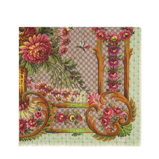Chal de Modal y Seda con Estampado de Florero