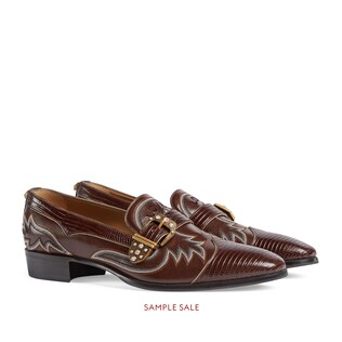 Embroidered leather and lizard loafer