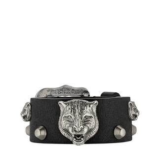 Bracciale in pelle con teste di felino