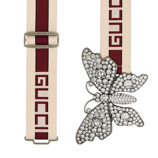 Gucci stripe belt with butterfly