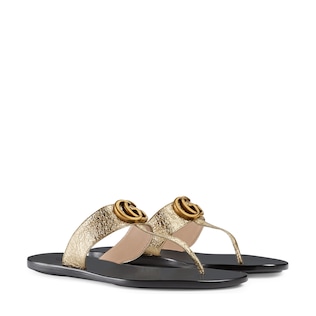 Leather thong sandal with Double G