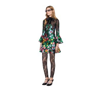 Floral organdy jacquard and lace dress