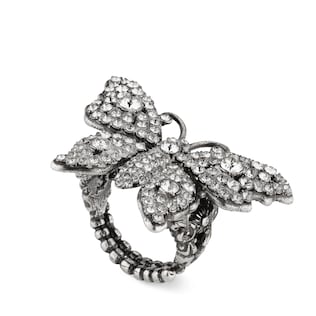 Crystal studded butterfly ring in metal