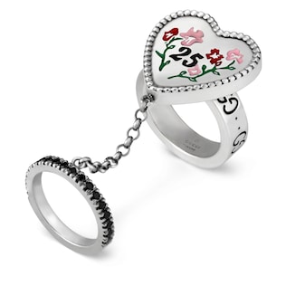 Bague à chaîne et cœur en argent