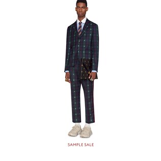 Pantalone alla caviglia con motivo scozzese e api