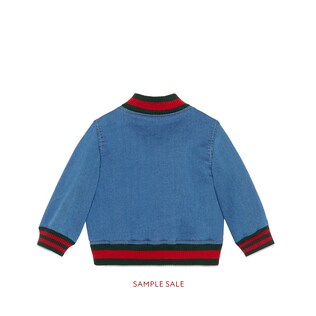 Bomber in jersey denim con patch