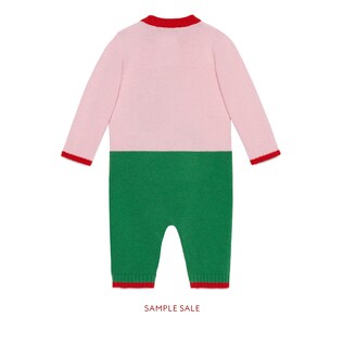 Baby wool sleepsuit with rabbit intarsia
