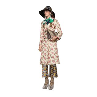 Roses print leather trench coat