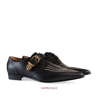 Scarpa monk in pelle con cristalli