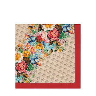 Foulard in seta con motivo Gucci Stamp e fiori