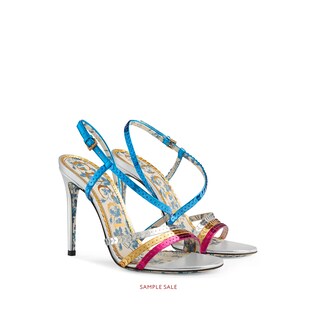 Sandalo in pelle metallizzata con paillette