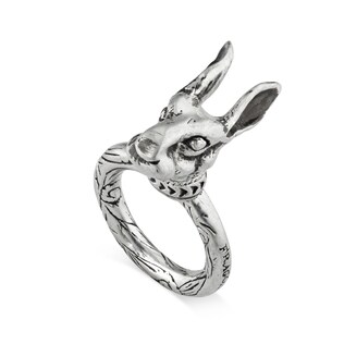 Anger Forest rabbit head ring in silver