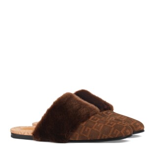 Suede Square G and faux fur slipper