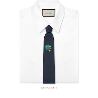 Corbata de Seda y Lana con Nudo con Cara de Pantera