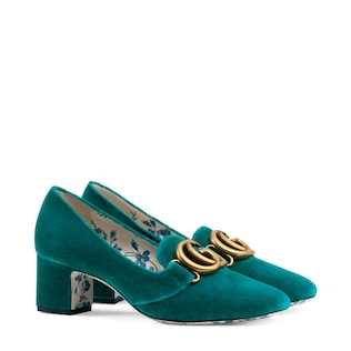 Velvet mid-heel pump with Double G