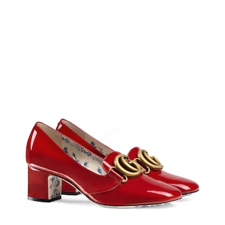 Patent leather mid-heel pump with Double G