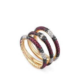 Triple wrap Ouroboros ring in gold and gemstones