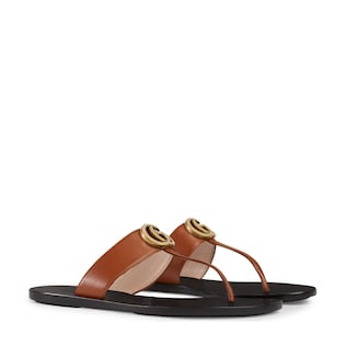 Leather thong sandal with Double G