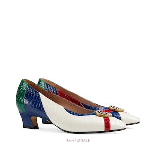 Snakeskin pump with crystal Double G