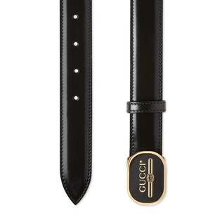 Leather belt with Gucci Print buckle