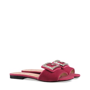 Mules en velours avec détail G en cristaux