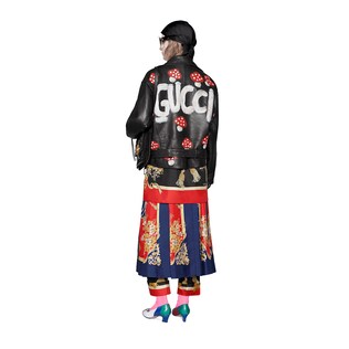 Leather jacket with Gucci mushrooms