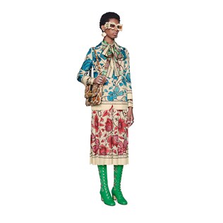 워터 컬러 플라워 장식의 실크 자켓