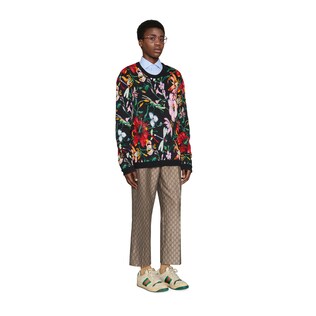 Sweater with bead embroidered floral motif