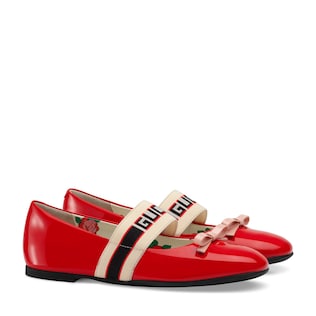 Children's patent leather ballet flat with Gucci stripe