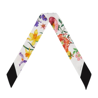 Flora print silk twill neck bow