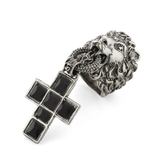 Lion head ring with cross pendant