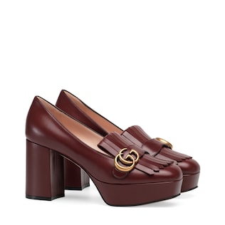 Leather platform pump with fringe