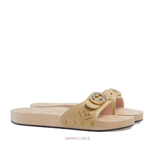 Leather slide sandal with Interlocking G