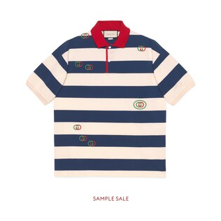 刺绣条纹针织 Polo 衫