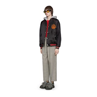 Acetate bomber jacket with lyre patch