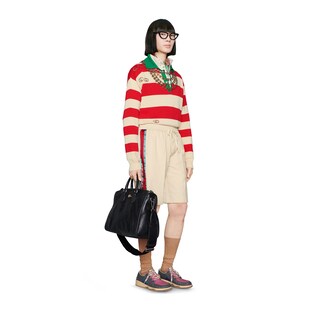 Cotton drill shorts with acetate stripe