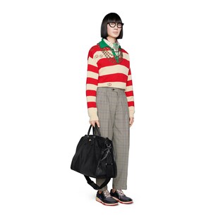Embroidered striped knit polo