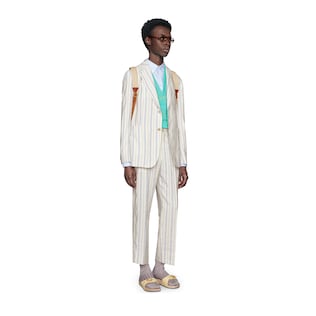Pantalon en lin et soie à rayures