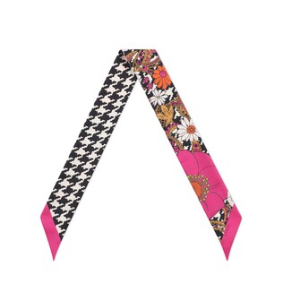 Silk neck bow with retro flowers and houndstooth