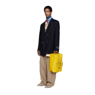 Asymmetric pinstripe jacket with stitching