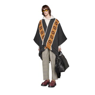 Wool poncho with Interlocking G stripe